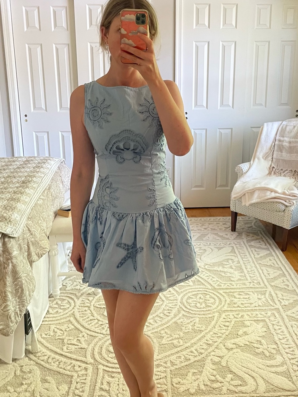 NWT Caroline Constas Light Blue Embroidered Mini Dress
